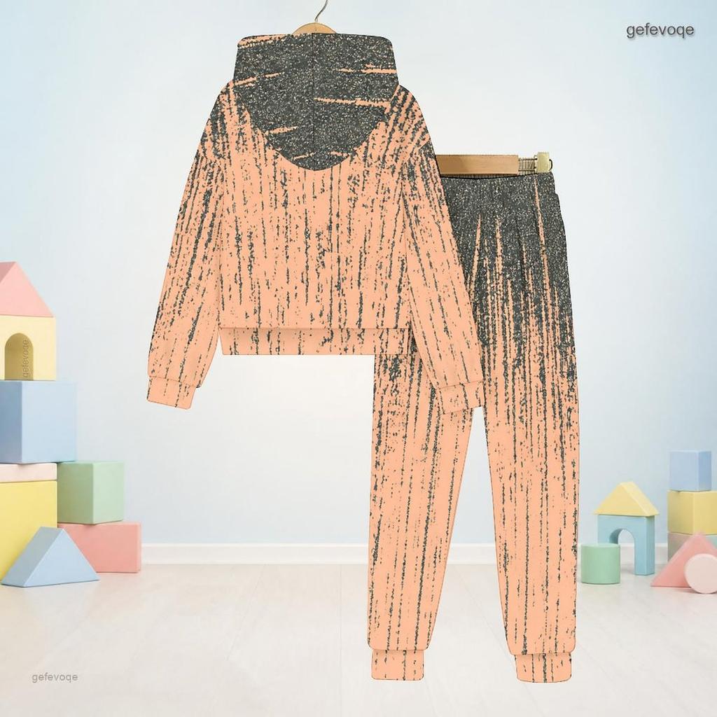 Kids Printed Hooded Long Sleeve Sweatshirt Cuffed Pants Two Piece Set Blue Pink White
