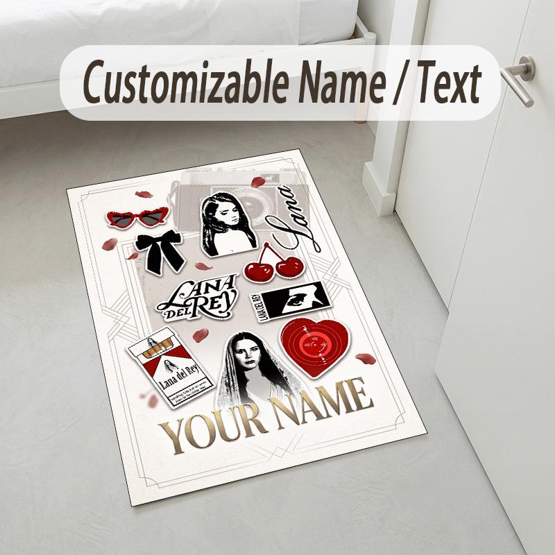 Personalized Crystal Velvet Carpet,Lana Del Rey Custom Printed Name, Plush Area Rug For Home Indoor Decor