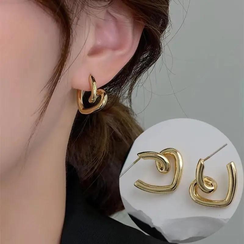 Fashion Vintage Gold U Earrings For Women Metal Earing Jewelry Trending New Korean Silver Oval Hoop Earrings