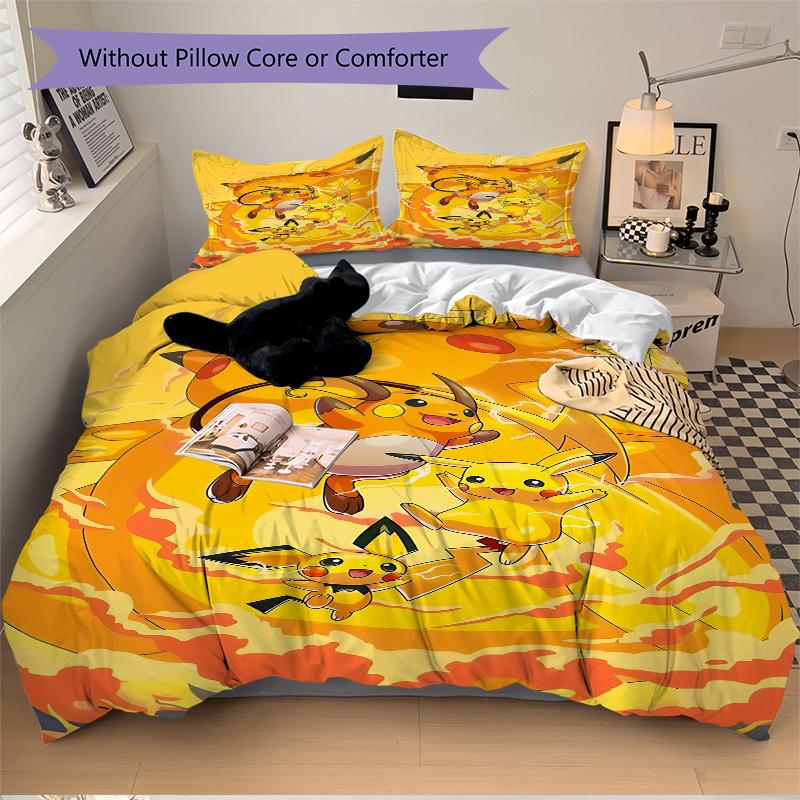 3pcs Pikachu, Pokémon Duvet Cover Set, 1 Duvet Cover + 2 Pillowcases (No Insert), High-Definition Print, Home & Dorm Set yy251208047