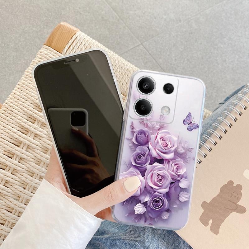 Чехол-бабочка с цветком для iPhone Samsung A55 M34 S24 Xiaomi Redmi 13 Pro 14C Huawei Honor, противоударный бампер для телефона TPU, устойчивый к царапинам, прозрачная задняя крышка