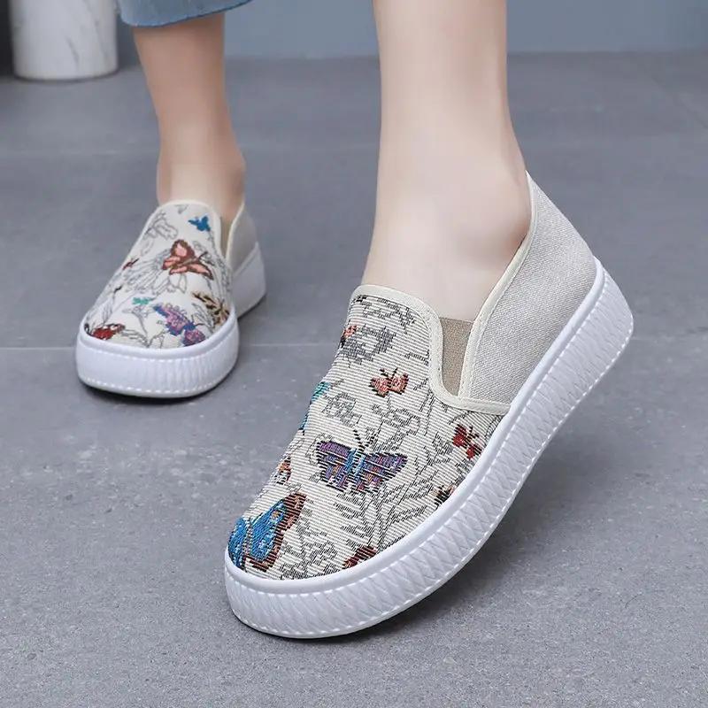 Модная корейская мода Дышащие женские парусиновые туфли 2025 Новинка Стильные предложения Высокое качество Удобные и элегантные 39 Женская обувь