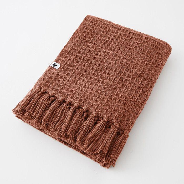 Plaid à franges nid d'abeille "Gabin" toutes dimensions l'Effet Papillon - Gabin Terracotta - 180 x 220 cm