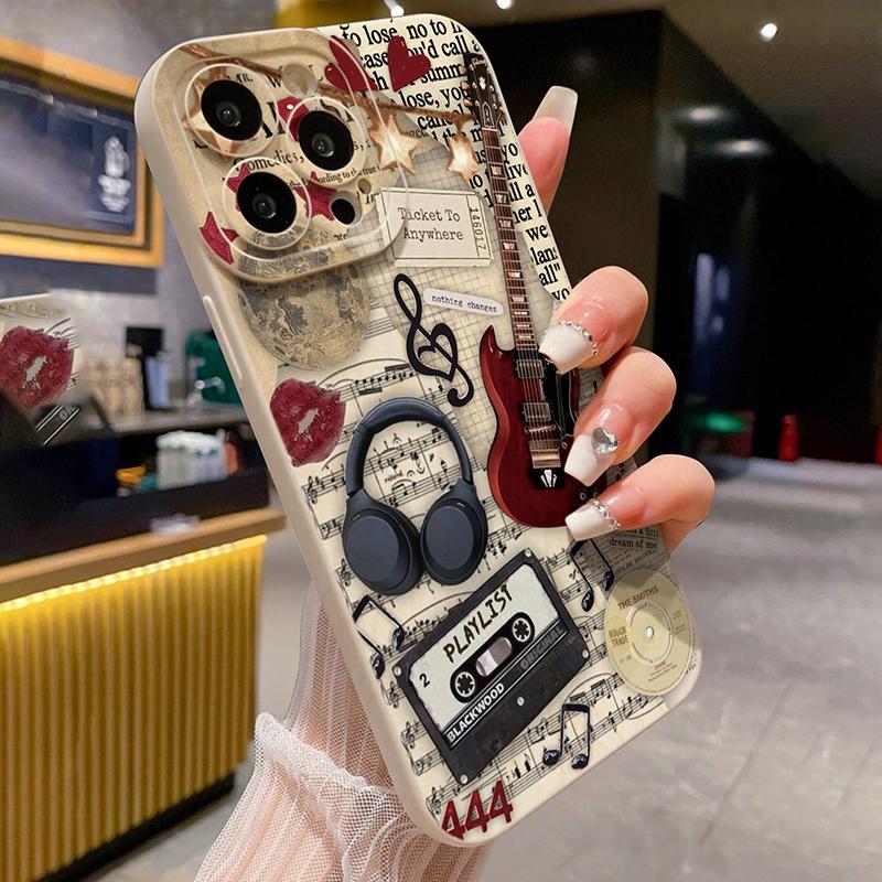 Бежевый painted perforate чехол для телефона с рисунком гитарной музыки для iPhone 17 Air 16 15 14 13 12 11 Pro Max X XS XR 7 8 Plus 16E