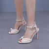 10cm Fish Mouth High Heel Sandals White Pearl High Heel Women's Sandals Banquet Wedding Dress Bridal Shoes Women