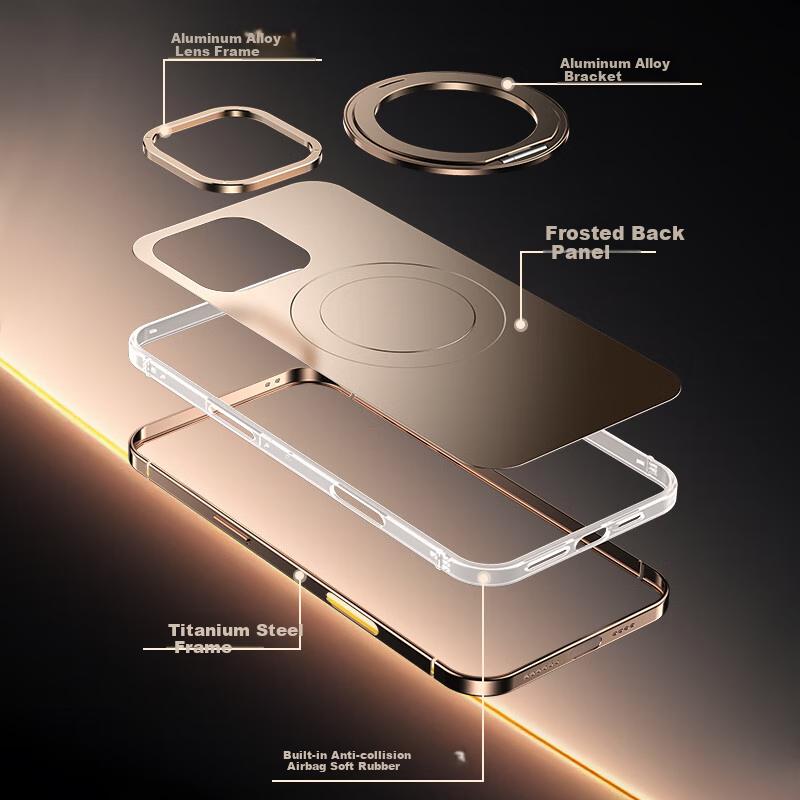 Alloy Frame | Magnetic Rotating StandIPhone 16 Pro Case, IPhone 16 Pro Protective Cover, MagSafe Ultra-Thin Metal Shockproof Light - Black