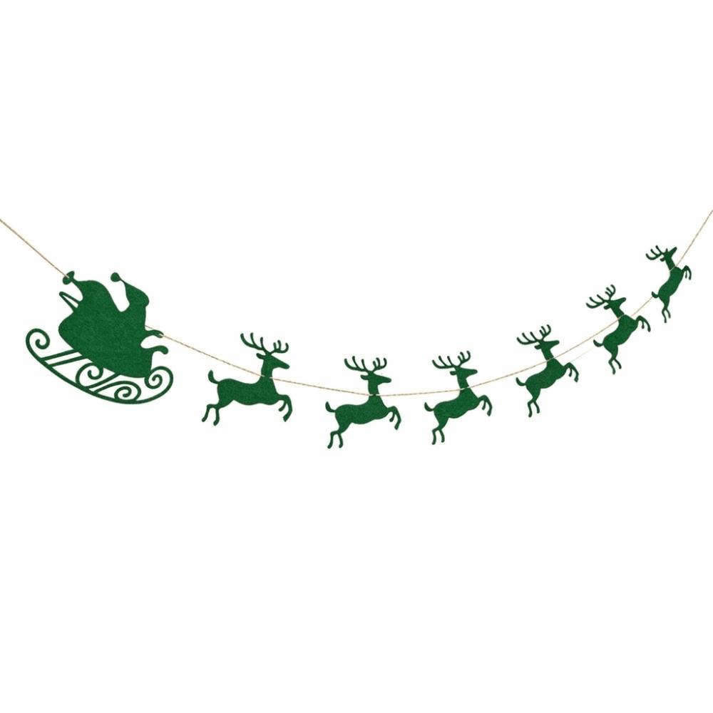 Felt Christmas Banner Santa Sleigh Hanging Decor Fashion Bunting Pull Flag Home Decoration