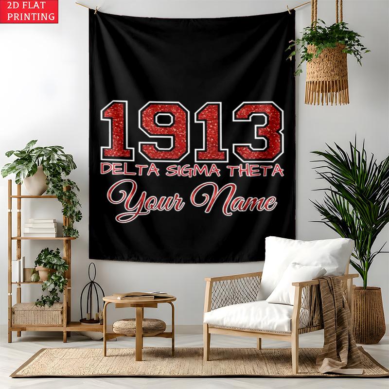 Delta Sigma Theta 1913 Custom Name Tapestry Personalized Wall Art Hanging Bohemian Home Decor for Bedroom Dorm Living Room
