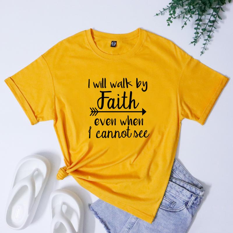 I Will Walk By Faith Tshirt Casual Unisex Short Sleeve Christian Bible Top Tee Religious Jesus Power Inspirational Tshirt