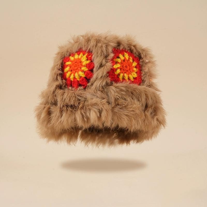Вязаная шапка-ведро из меха кролика, женская, зима 2023, новая плюшевая утолщенная термошапка с изображением маленького лица
