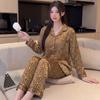 Temperament high-end ice silk pajamas women's early autumn new leopard print Maillard long-sleeved loungewear suit can be worn outside