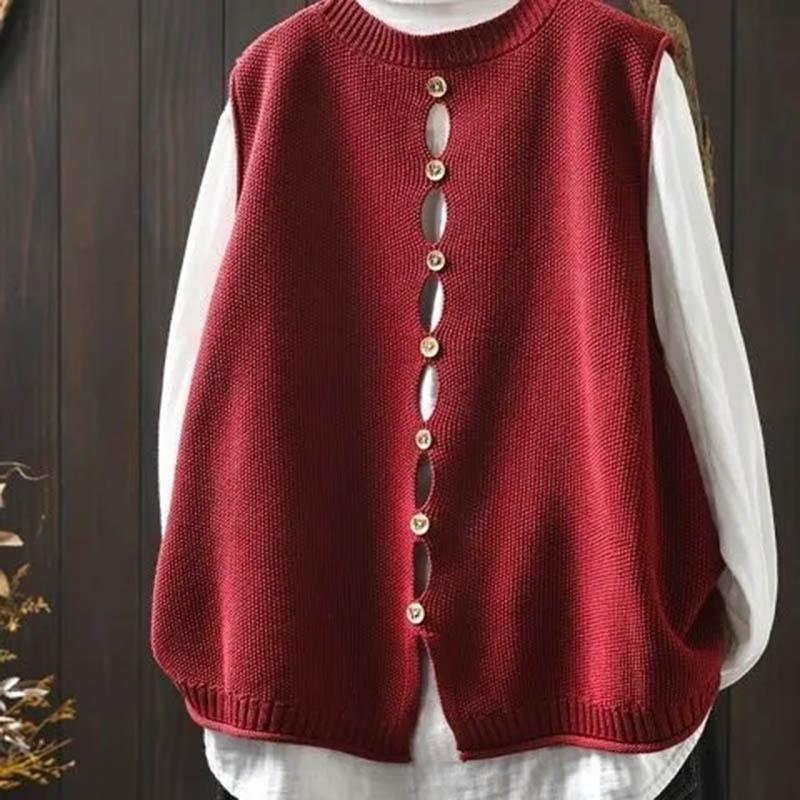 Вязаный жилет женский свободный большого размера повседневный универсальный без рукавов на пуговицах сзади