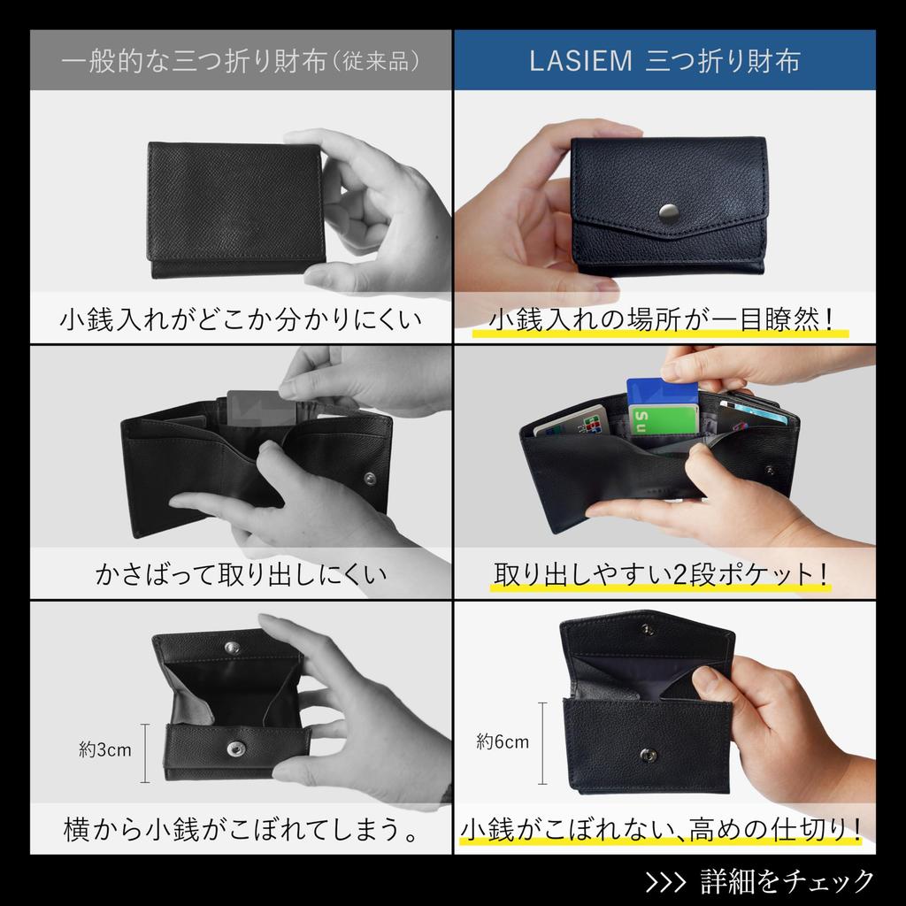 Mini Genuine Small Coin Card Case bills without [LS LASIEM] Men's Wallet, Tri-fold, Compact, Leather, Purse, Anti-Skimming (Black) - "Stores folding"