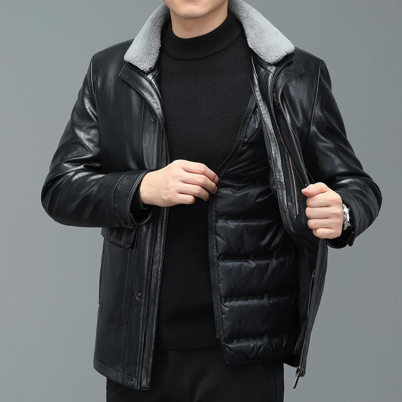 Winter Detachable Liner Mid-Length Sheepskin Middle-Aged Men's Genuine Leather Clothes Casual Thickening Down Jacket Coat