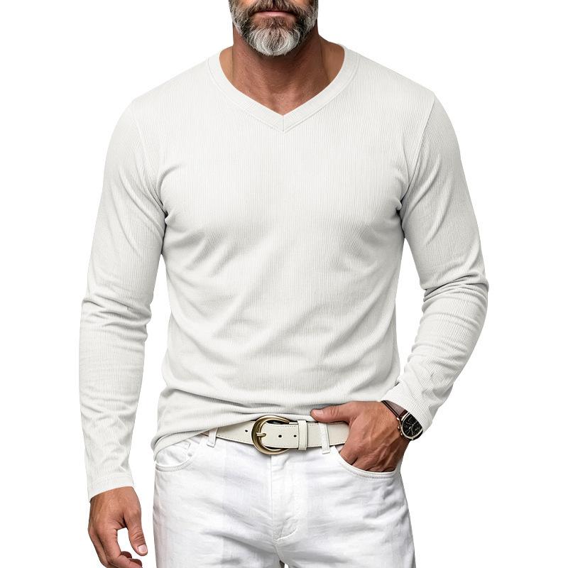 Men S Casual V Neck Long Sleeve Pullover Basic T Shirt