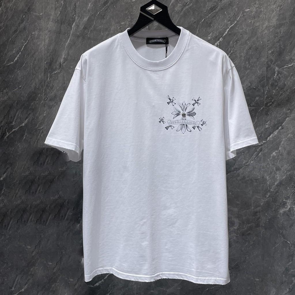 8931 CHROME HEARTS Лето 2026 Новая Высококачественная Хлопковая Круглый Вырез Свободная Большого Размера Мужская и Женская Футболка Футболка для Пары