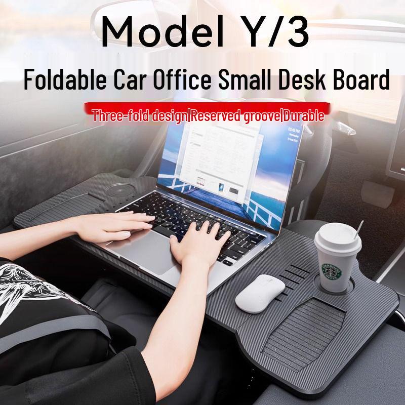 Foldable In-Car Desk for Tesla Model 3/Y: Front Row Dining & Workspace Table