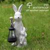 Садовая солнечная статуя кролика с фонарем, светодиодная подсветка, уличная скульптура кролика, водонепроницаемая смоляная фигурка кролика для пасхального патио, двора, газона, декора