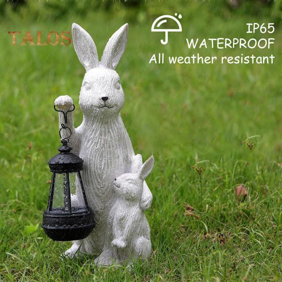 Садовая солнечная статуя кролика с фонарем, светодиодная подсветка, уличная скульптура кролика, водонепроницаемая смоляная фигурка кролика для пасхального патио, двора, газона, декора