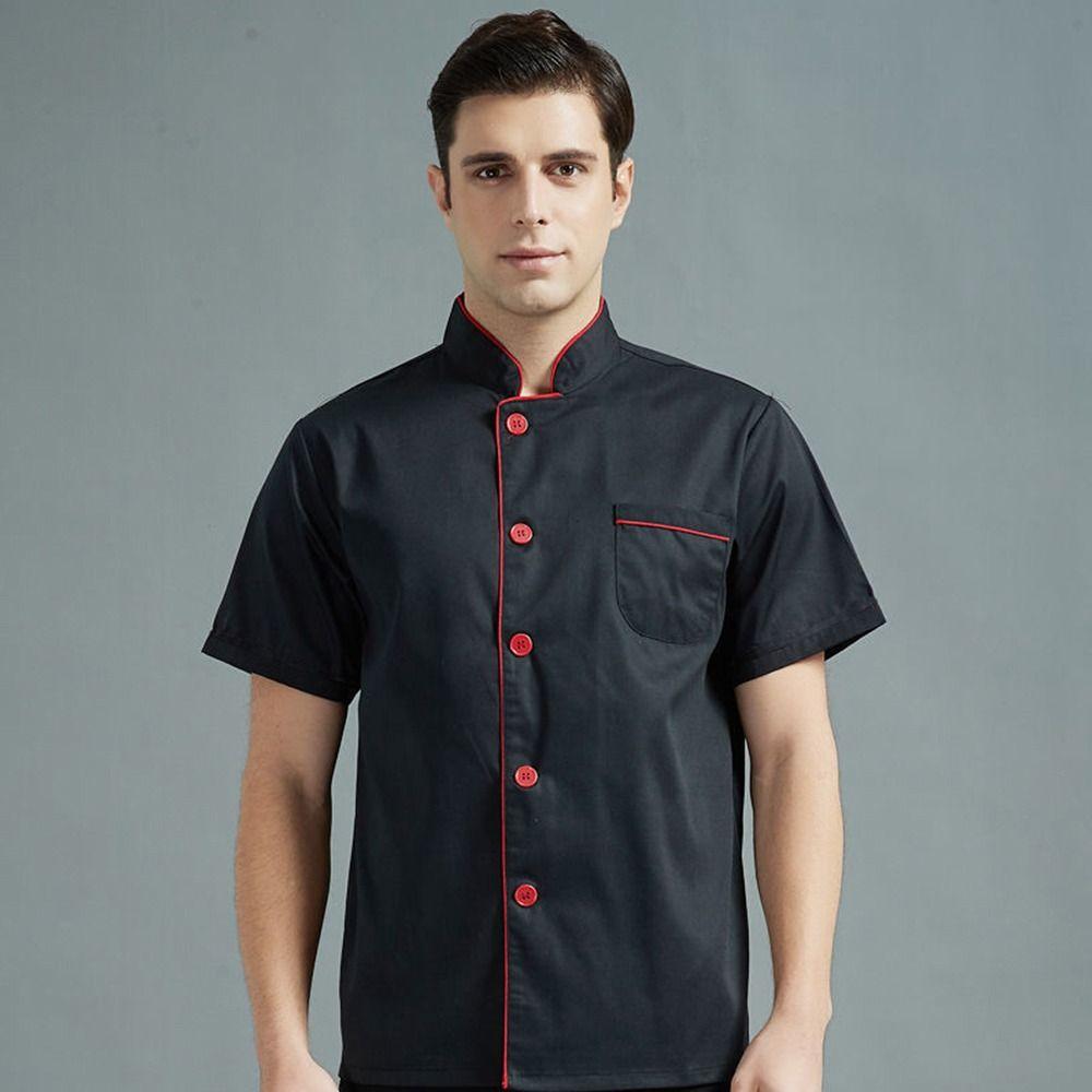 Short Long Sleeve Chef Uniform Black Overalls New Chef Clothes Restaurant