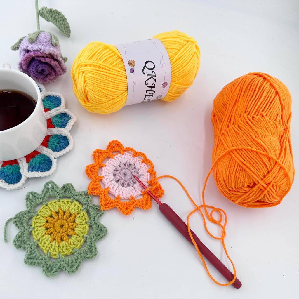 QKHEE Cotton Medium and Approximately Per for and Plush Toys Yarn, Thin, 12-Color Set, 50g/180m Ball, Crocheting, Knitting, Weaving, (Rainbow)