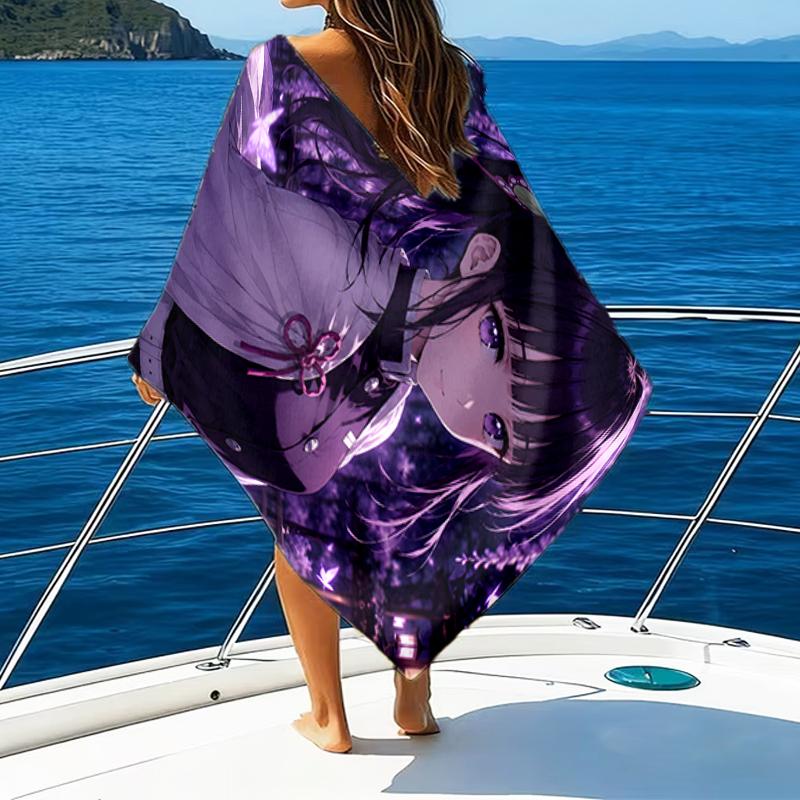 1pc Tsuyuri Kanawo Beach Towel, Beach and Seaside Swimming Pool Equipment, Fashion Pattern, Rectangular, Travel Essentials