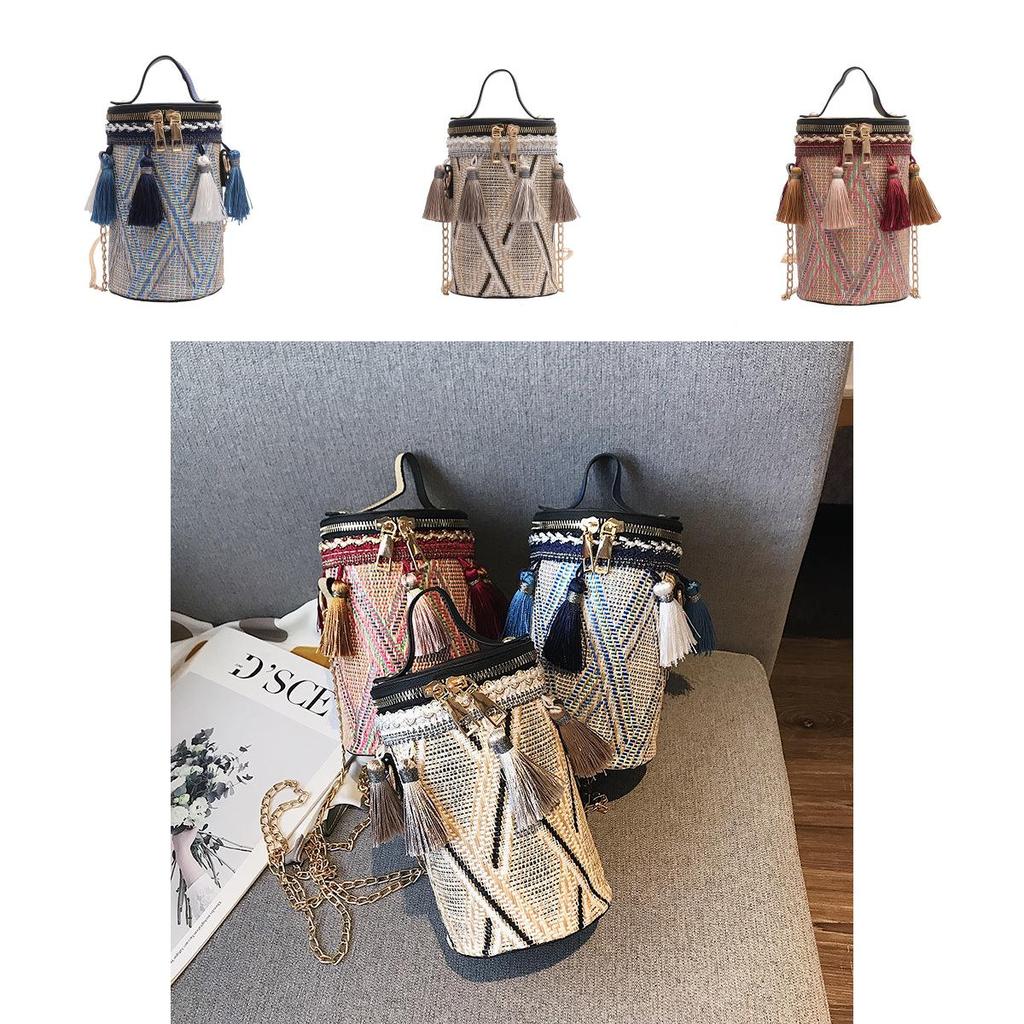 Ethnic Style Small Pu Crossbody Bag With Tassels For Daily Use