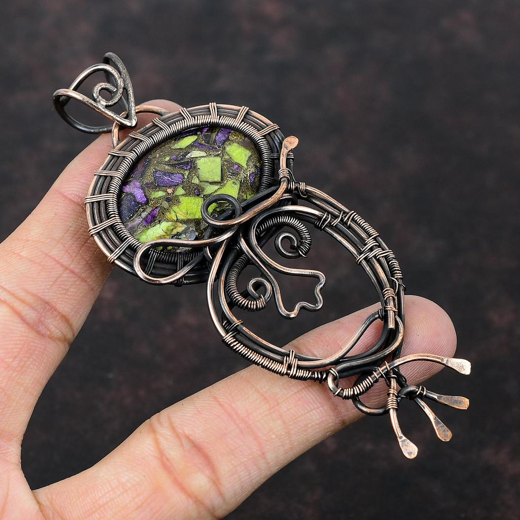 Медный кулон-стихтит Медная проволока, обернутая ювелирными изделиями из драгоценных камней, Стильный кулон, кулон ручной работы, обернутый проволокой, подарок на помолвку, медные подвески