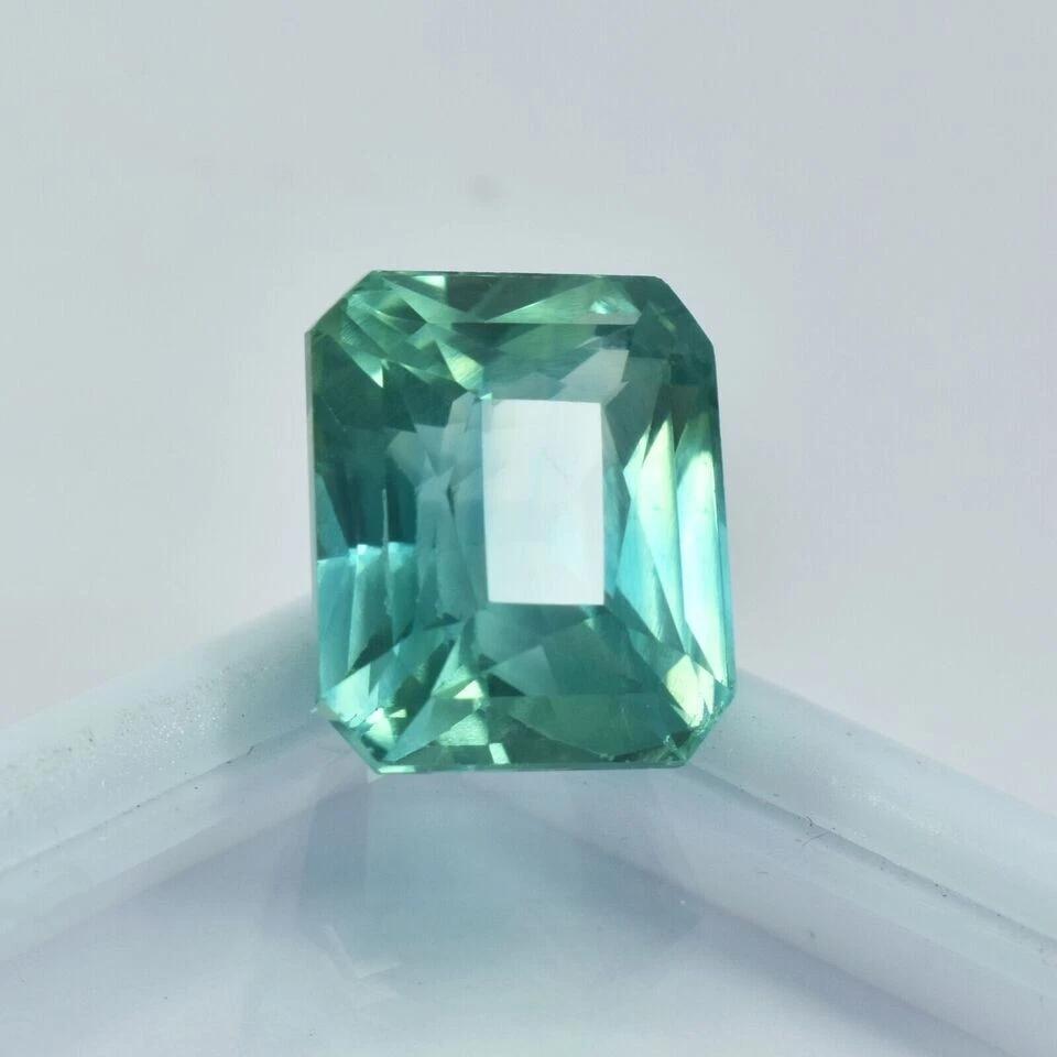 Natural Bluish Green Sapphire Emerald Cut 8 Ct Beautiful Certified Gemstone