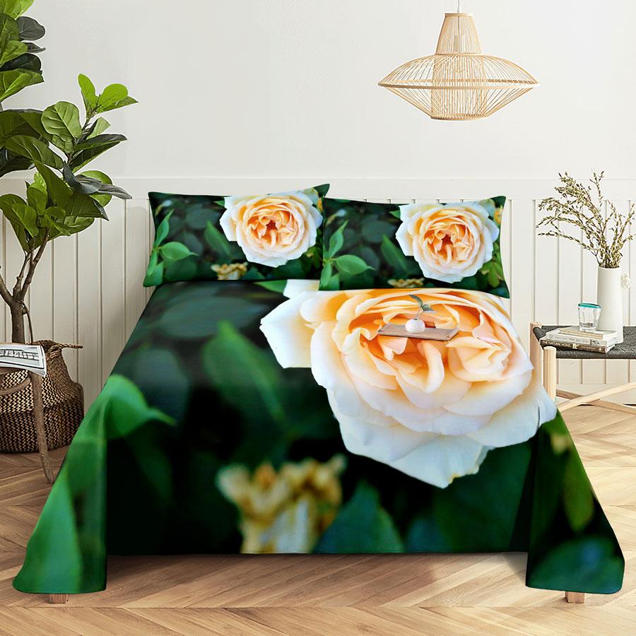 Bedsheets Set With Pillows Case Queen Size Soft Bed Sheets And Pillowcases For Single Double Beds Twin Pink Flower Thin Fabric