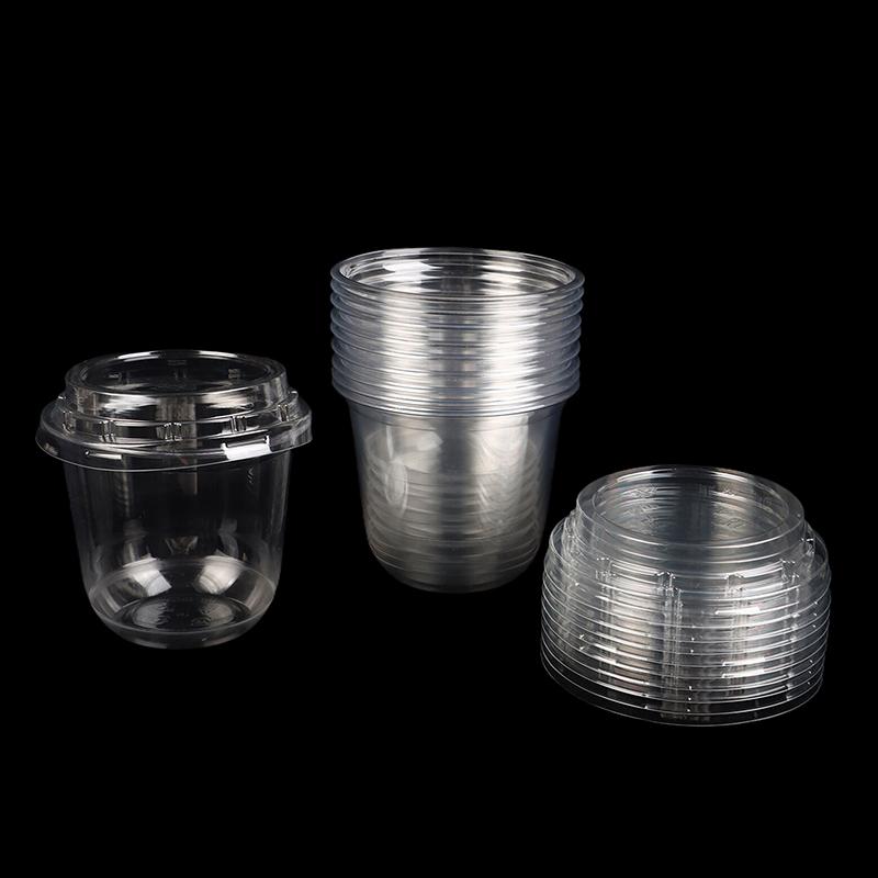 10Pcs 10Oz Disposable Mousse Cups Cake With Lid Clear Plastic Boxes Ice-Cream Dessert Picnic Pudding Jelly Dessert Yogurt Cups