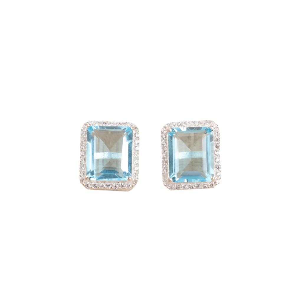 Sky Blue Topaz Gemstone 925 Sterling Silver Jewelry Zircon Stud Earrings 0.57" CZE-6-9
