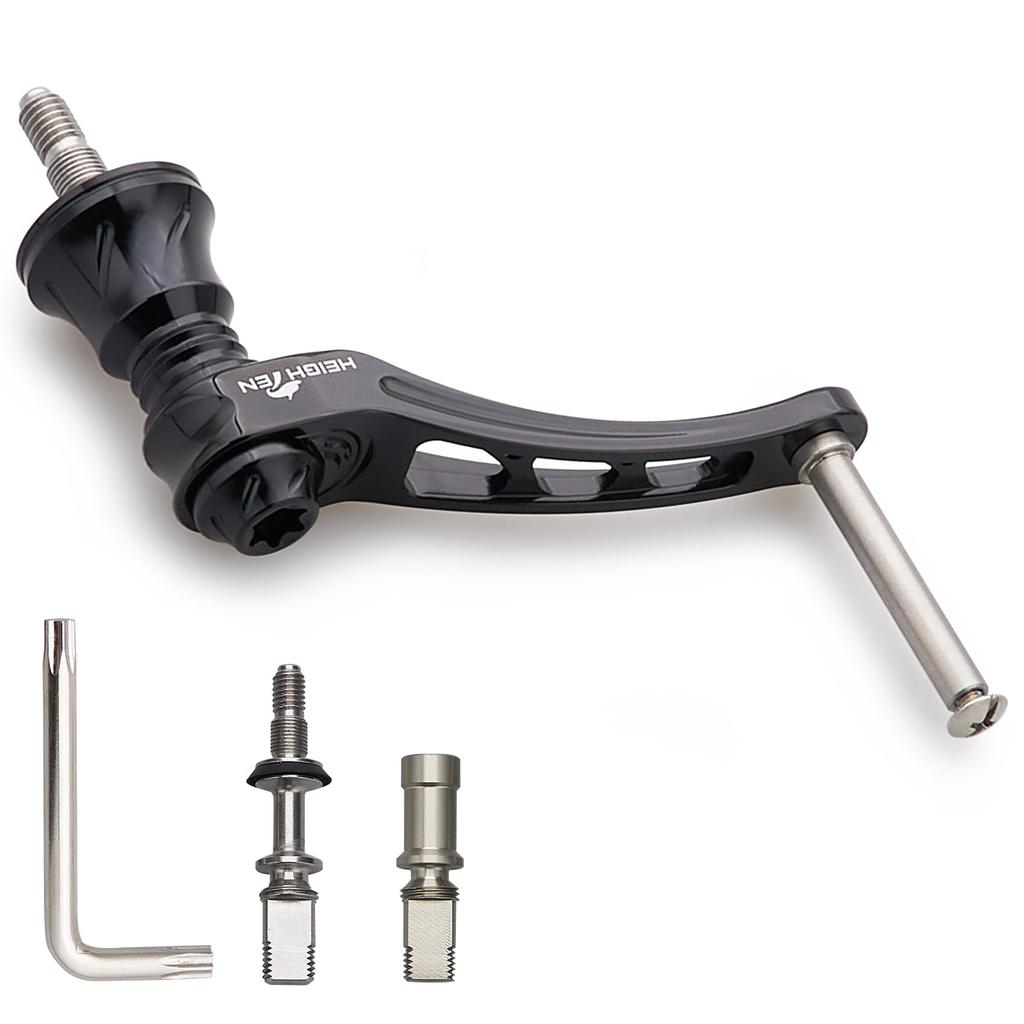 HEIGHTEN Adjustable Reel Handle for Shimano and Daiwa Arch Series Spinning Reels 45-50mm (No Knob) (Black, 45-50mm Adjustable) (883)