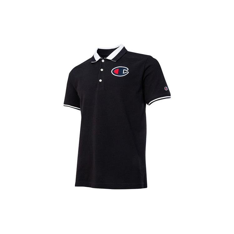 Champion Polo Shirts Men's Black Polo Collar Moderate Straight Fit 214193-KK001-NBK/WHT