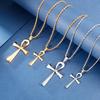 European & American Polished Stainless Steel Ancient Egyptian Cross Amulet Pendant Necklace