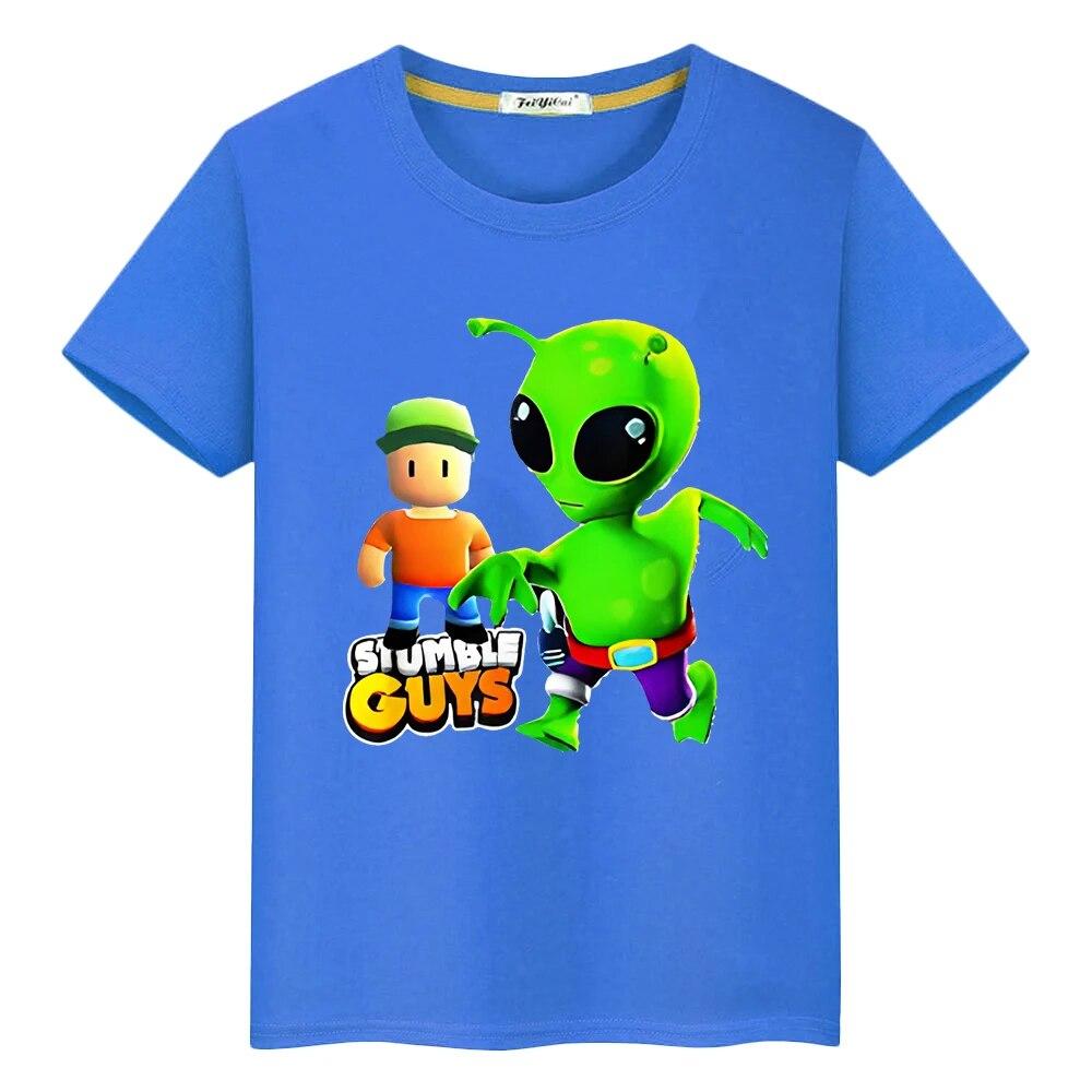 Kids 100% Cotton T-shirt  Stumble Guys Kawaii Short Print  Anime Tees Y2k One Piece Pride Tshirt Casual Tops Boys Girls Clothes