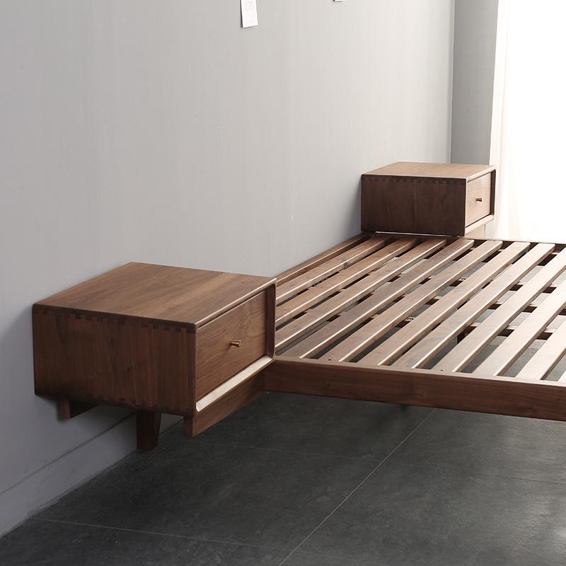 Japanese Minimalist Black Walnut Tatami Platform Bed - Nordic Low-Profile, Solid Wood, Headboard-Free Design