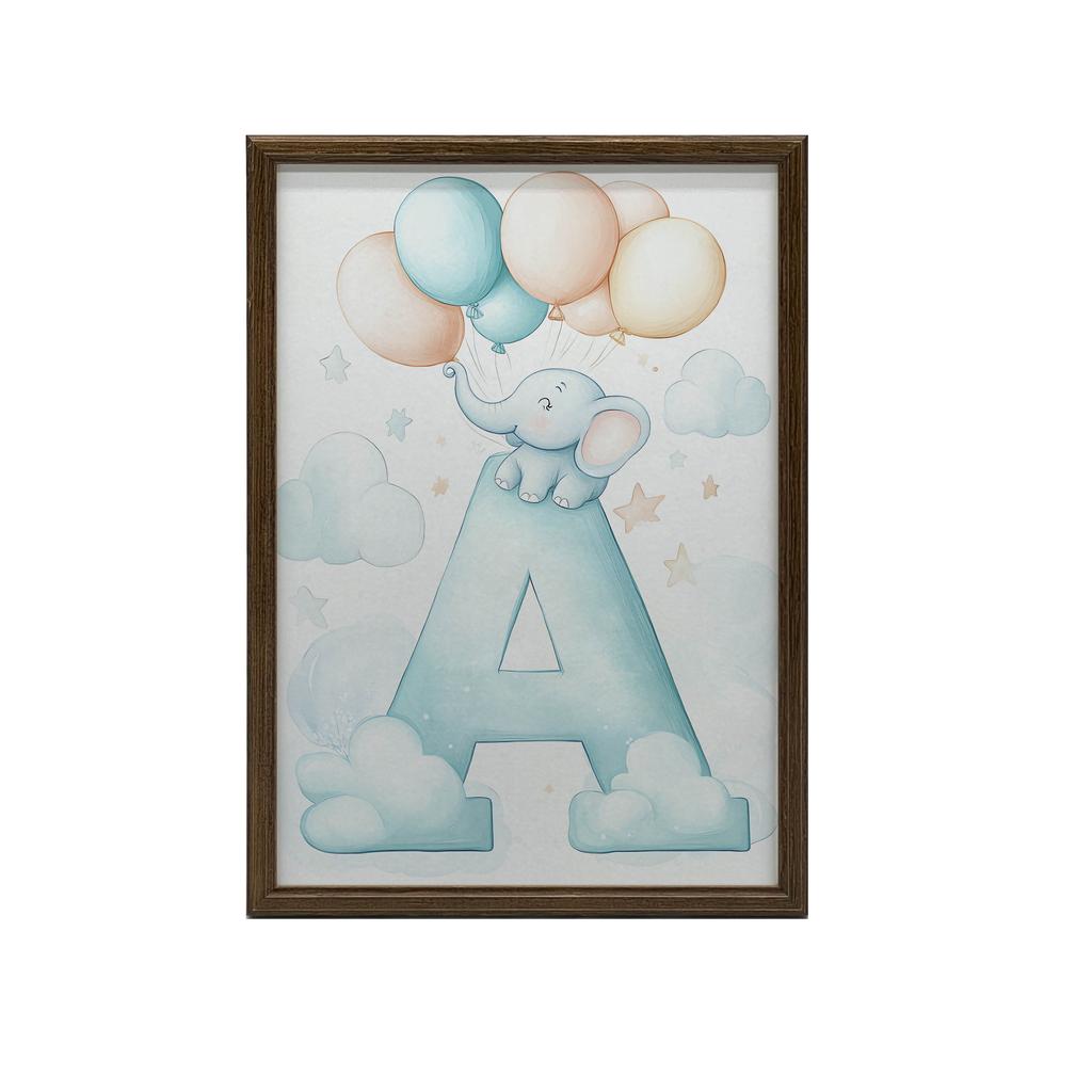 Elephant Charm - Poster "A" With Balloons Elephant Charm - Poster "A" With Balloons, 70X100 Cm, Dark Brown Wooden Frame, 230 Gsm Matte Paper