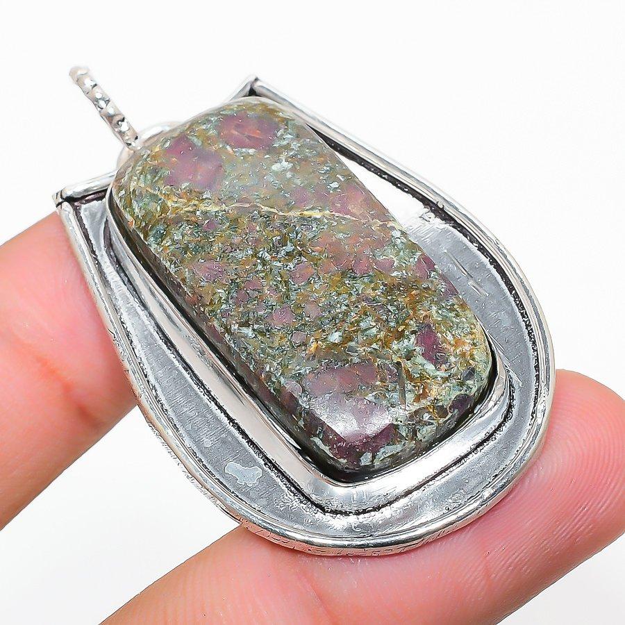 Ювелирный кулон из серебра 925 пробы с драгоценным камнем RubyFuchsite, 2,05 дюйма Q6z21