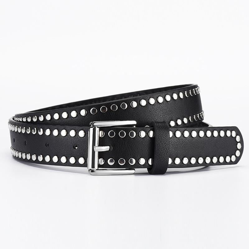 1spc Punk Rivet Decorative Needle Buckle PU Leather Belt, High end Women's Versatile Jeans Belt