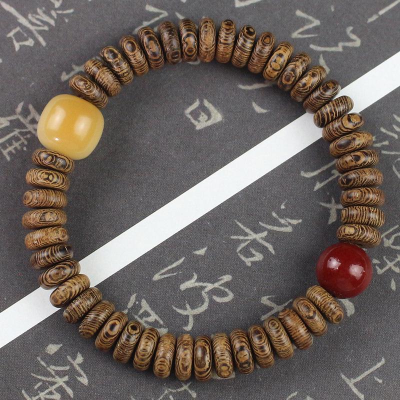 Бусины Будды из красного дерева: Браслет из дерева в виде куриных крылышек 3x8 мм с разделительными бусинами - украшения унисекс.