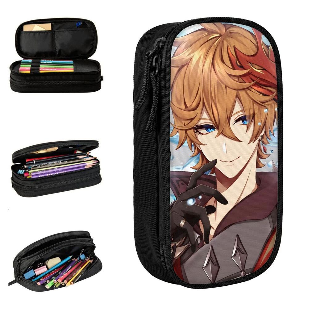 Childe Tartaglia Genshin Impact Pencil Case Pencilcases Pen Box for Student Big Capacity Bags Students School Gifts Stationery