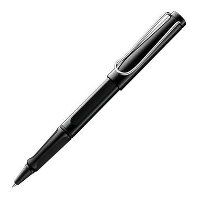 Ручка-роллер LAMY safari, блестящая черная, Черная, Эргономичная зона захвата, Средняя толщина линии, Удобна для длительного письма, Прочный пластик ASA, Роллер