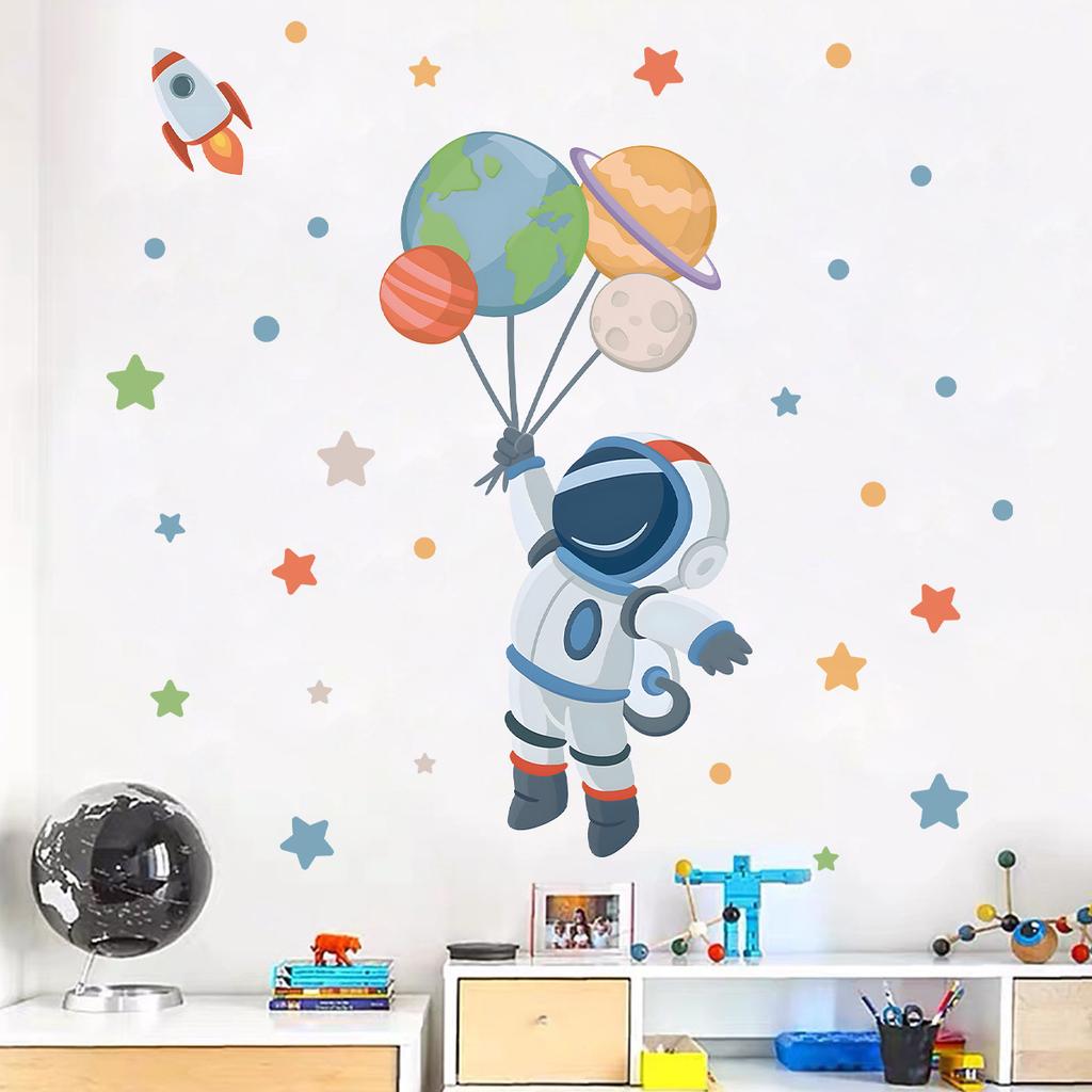 1Pc Cartoon Planet Star Astronaut Wall Sticker Children Boy Room Decoration Bedroom Kids Room Wall Decals Living Room Decor Home