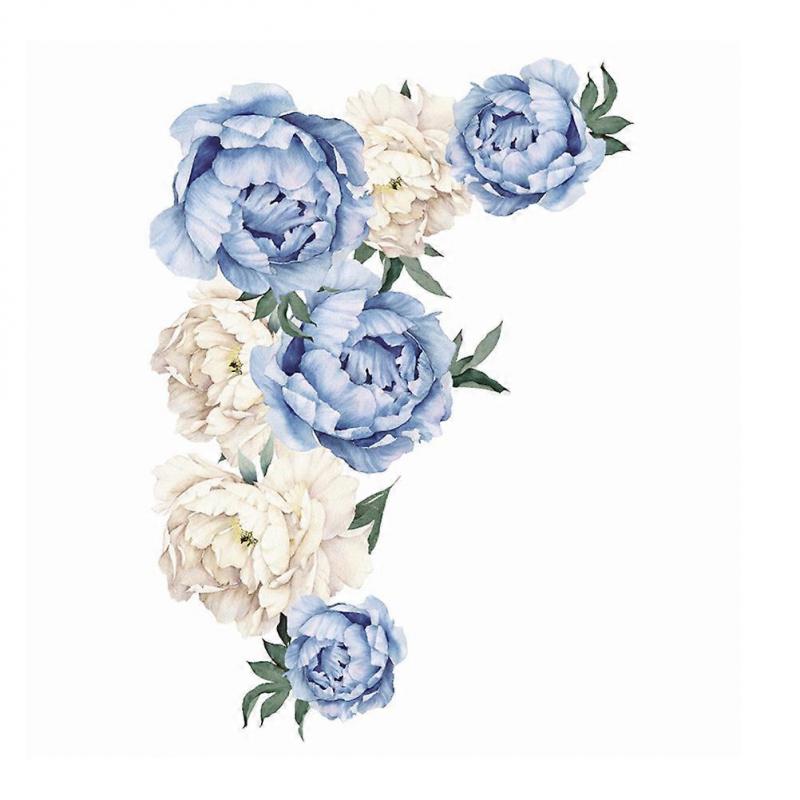 Rose Wall Decals Peony Rose Wall Sticker for Decor 1 Sheet in Blue