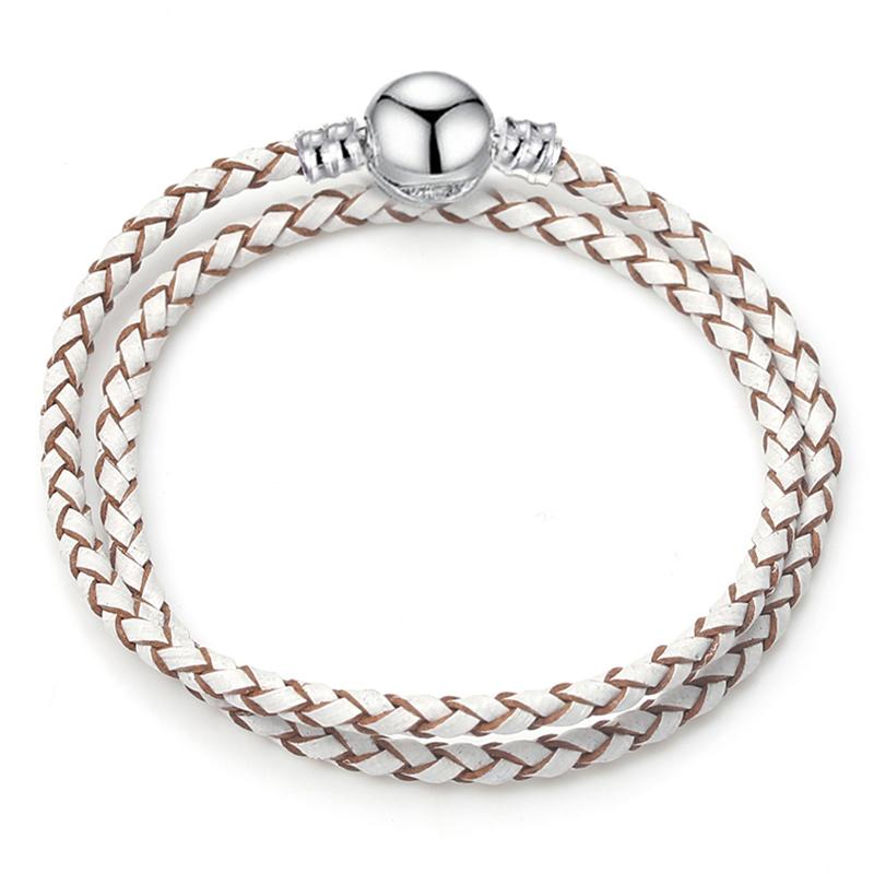 Silver Color Round Clasp Shaped Leather Chain Charm Bracelet Fit Beads DIY Brand Bracelet Bangle for Women Men Gift Dropshipping