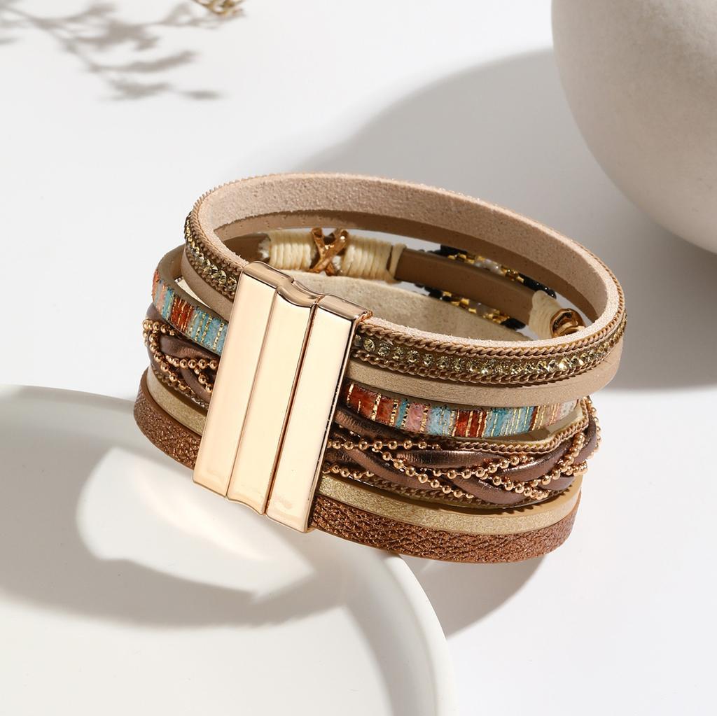 Bohemian , European And American Eye Rice Beads Hand-woven Leather Bracelet For Women, Jewelry