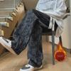 Men's Autumn Tie-Dye Loose-Fit Retro Straight Pants with Velvet