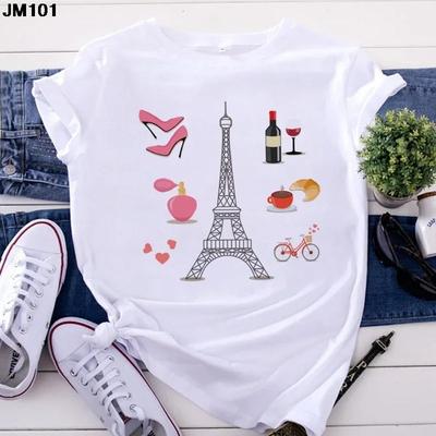 Модные женские топы Футболка Харадзюку Париж Эйфелева башня Принт Футболка Повседневная уличная одежда Короткий рукав Женские футболки Одежда