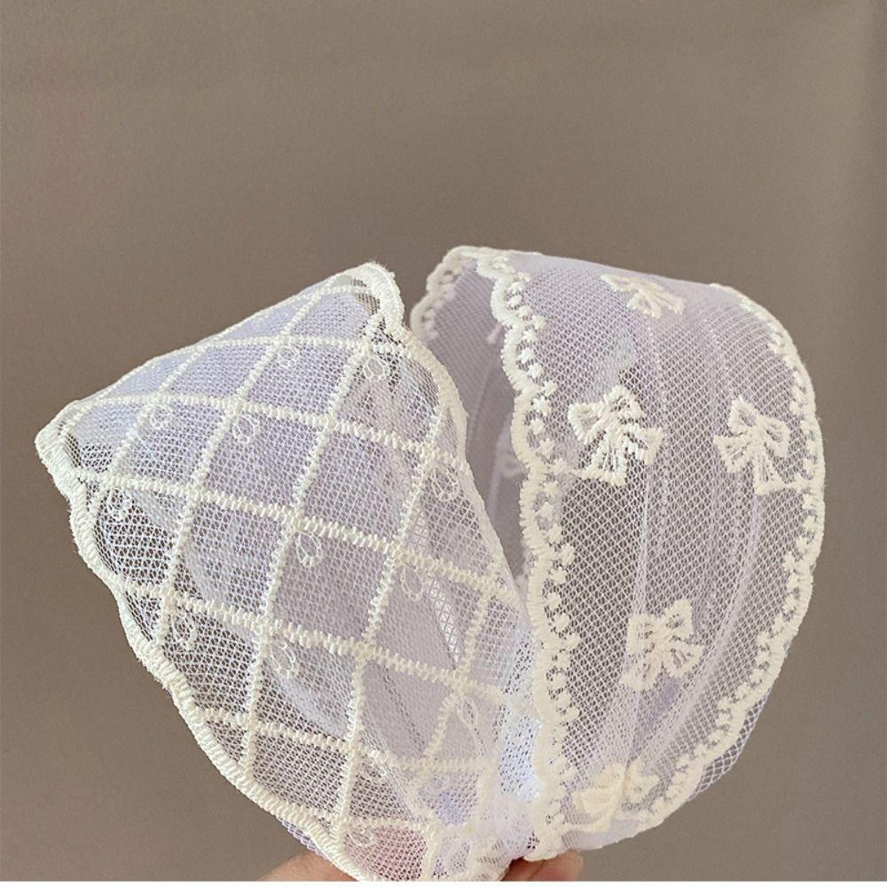 Bowknot Embroidery Lace Headband Wide Edges Mesh Hair Hoop All-match Bow Hair Band Girls